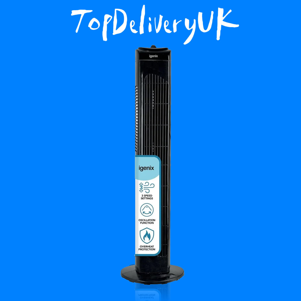 Igenix DF0030BL Black (3 Speeds) 30 Inch Oscillating Tower Fan - New Boxed Condition